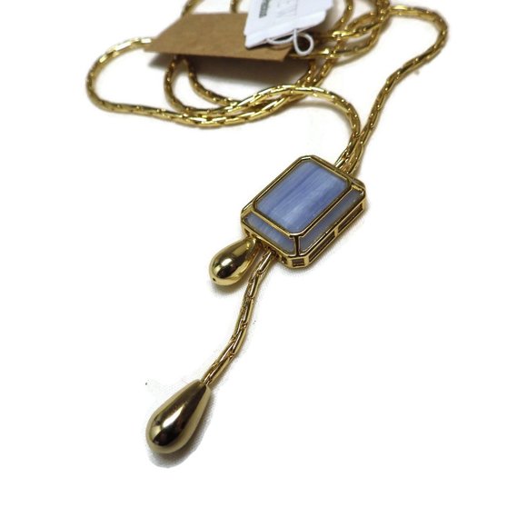 J. Crew Necklace/ Blue Encased-marble/ Bolero Style/ Gold Tone/ 30" - Picture 7 of 10